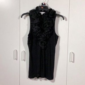 123 Cabi black tank with lace portrait collar